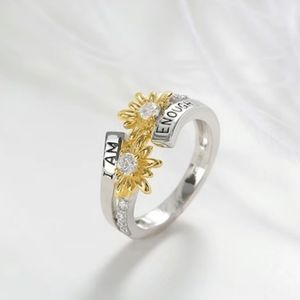 **NEW**Silver Sunflower Engraved I Am Enough Ring Sz 9